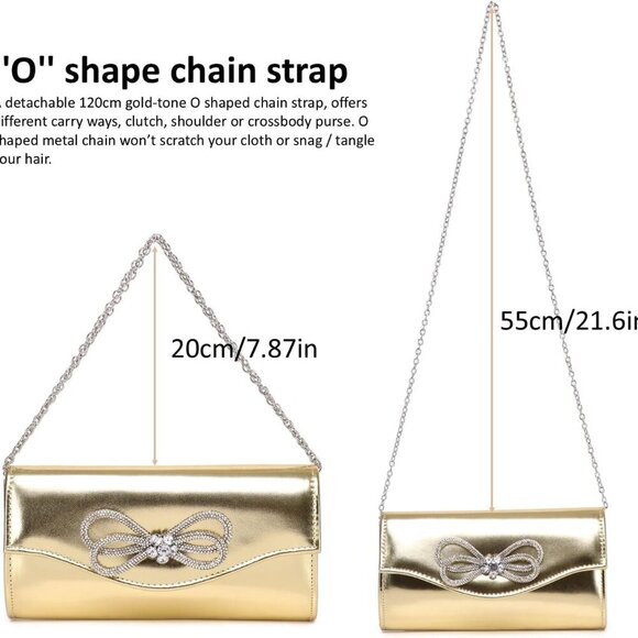 Women Evening Handbag Shiny Crystal Bow Flap Clutch Purse for Women Wedding Part - Picture 6 of 9